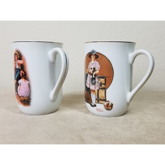 Norman Rockwell Coffee Mug Tea Cup 1981 Gold Trim 4 1/4" Drinkware 10oz x2 - Picture 4 of 12